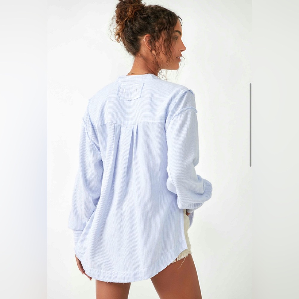 NEW Free People/We the Free Edge Washed Pin Striped Boho Style Shirt - Picture 4 of 6